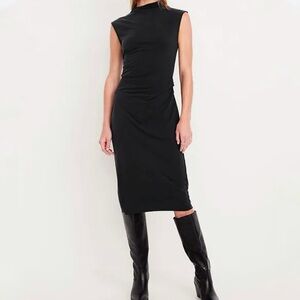 Old Navy Charcoal Grey Rib-Knit Ruch Sleeveless Mock‎ Neck Midi Dress Size XS